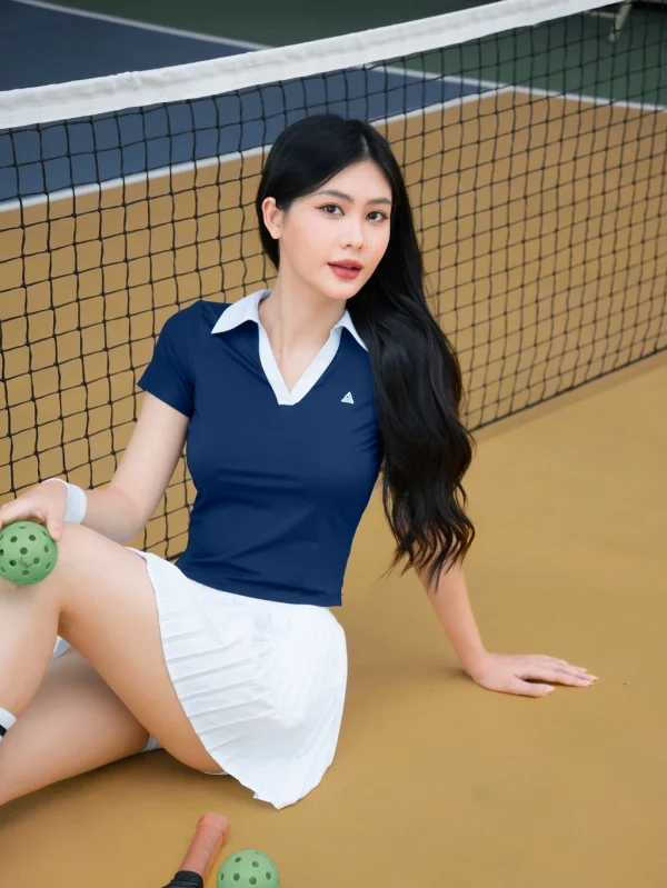 Áo thể thao AthleX  thể thao nữ phối cổ chất liệu co giãn chơi pickleball cầu lông, tennis V6 - Ảnh 3